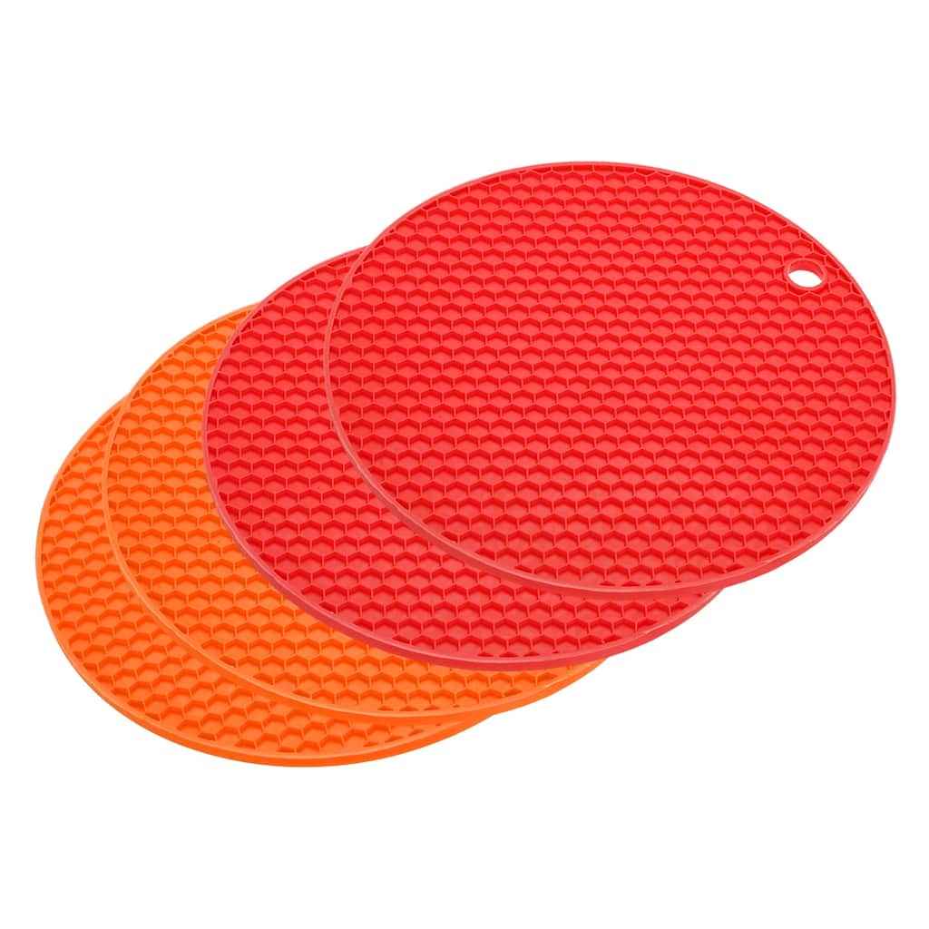 4pcs Silicone Table Trivet Mat Non-Slip Heat Resistant Pad, Orange&Red - Orange+Red