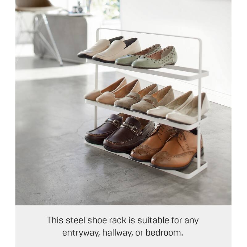 Yamazaki Home Shoe Rack - Two Styles, Steel, Holds 6 to 9 shoes, Holds 19.8 lbs - L 5.51 x W 19.69 x H 17.91 inches