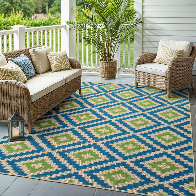 Style Haven Cara Mixed Pile Geometric Diamond Indoor-Outdoor Area Rug - 5' 3" x 7' 6" - Rectangle