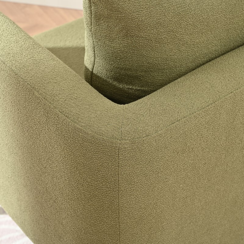 Fabric Accent Chair with Pillow, Ergonomic Upholstered Single Sofa Chair, Lounge Reading Chair with Tapered Wooden Legs