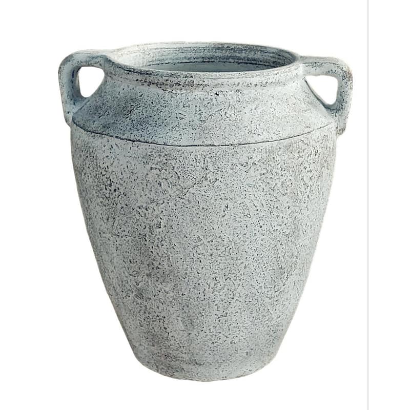 Approx. 16"H Vase Wide Opening with Two Handles Distressed White
