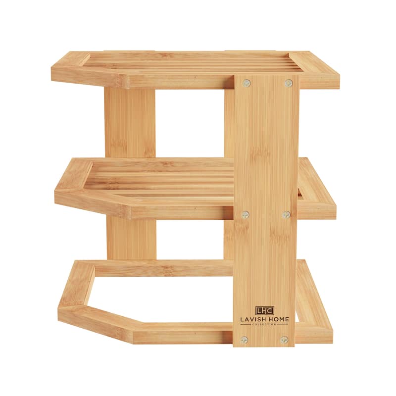 3-Tier Bamboo Corner Shelf - Natural Wood Space Saving Rack by Lavish Home