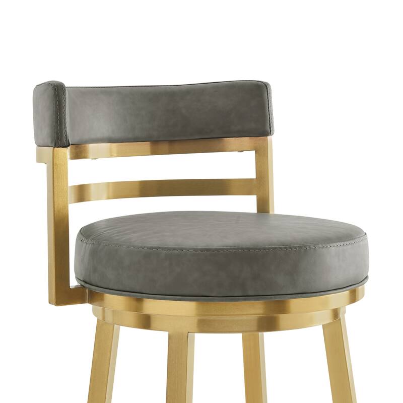 Maxi Swivel Counter Stool Chair, Gold Steel, Vintage Gray Faux Leather