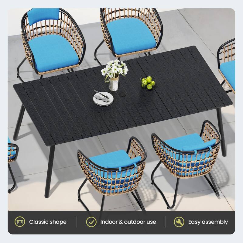 7-Piece Patio Dining Set Outdoor Aluminum Dining Table and PE Rattan Wicker Dining Chairs