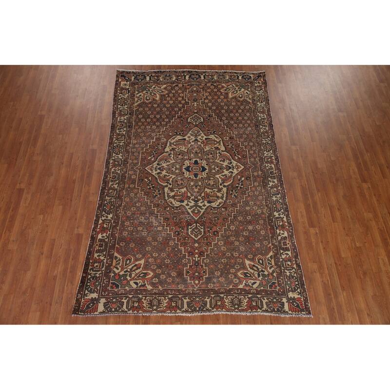 Hand Knotted Oriental 100% Wool Carpet Traditional Tribal Brown Bakhtiari Area Rug - 9' 10'' X 6' 2''