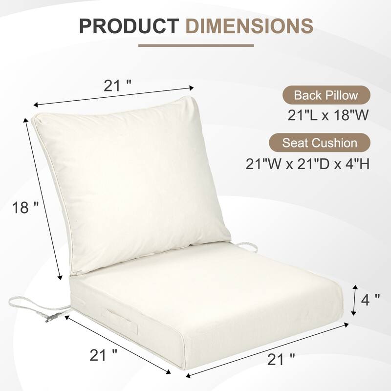 Aoodor Outdoor Deep Seat Cushion Set, Waterproof Patio Furniture Cushions with Adjustable Straps & Removable Cover, Set of 2