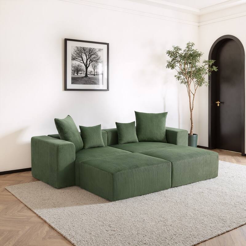 81"W No Assembly Corduroy Modular Sectional Sofa with Ottoman