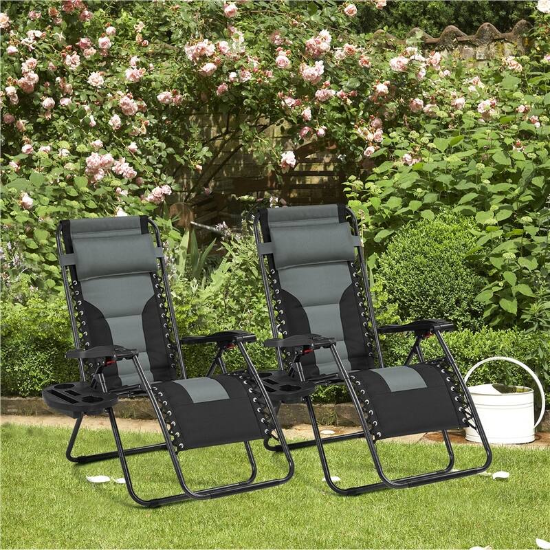 Yaheetech 2pcs 26in Padded Outdoor Zero Gravity Chair Patio Lounge Camping Chair with Armrests and Pillow