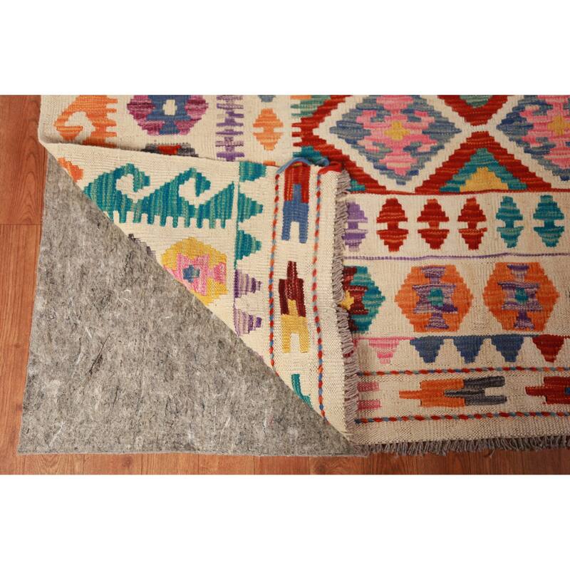 Reversible Trellis Kilim Oriental Area Rug Hand-Woven Wool Carpet - 10'3"x 13'5"