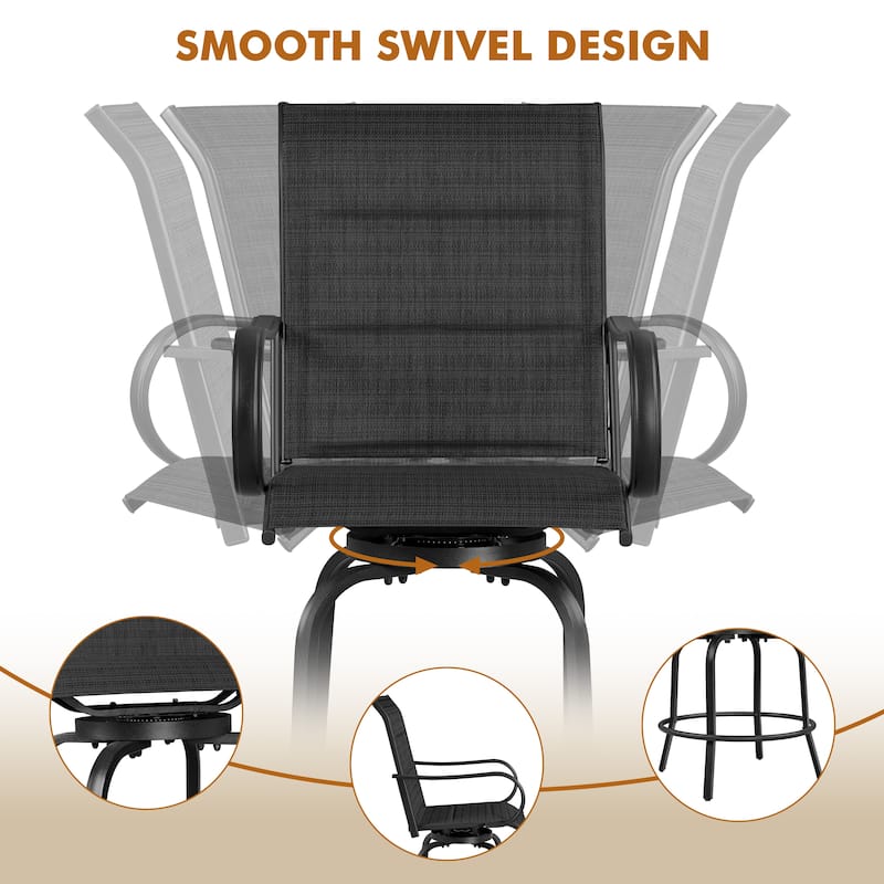 Yaheetech 2pcs Outdoor Swivel Bar Stools Patio Bistro Chairs with High Back and Armrest