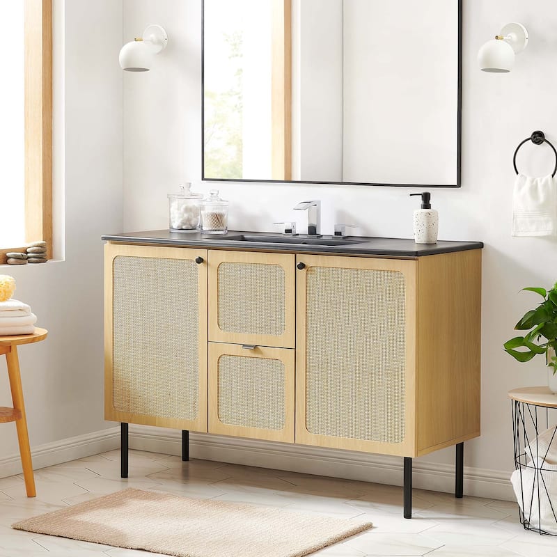 Chaucer Bathroom Vanity with Black Basin Included - Oak Black - 48" Single