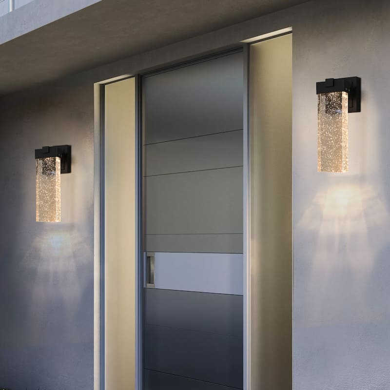 2-Pack Weatherproof Outdoor Wall Sconces – LED Bubble Crystal Fixtures with Auto Light Sensor (12W per Lamp)