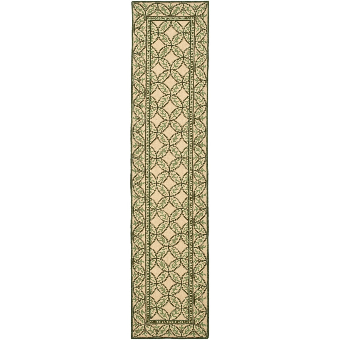 2'3 x 10' Safavieh Wilton Collection WIL330A Hand-Hooked Country Cottage Floral Wool Runner Taupe Green 