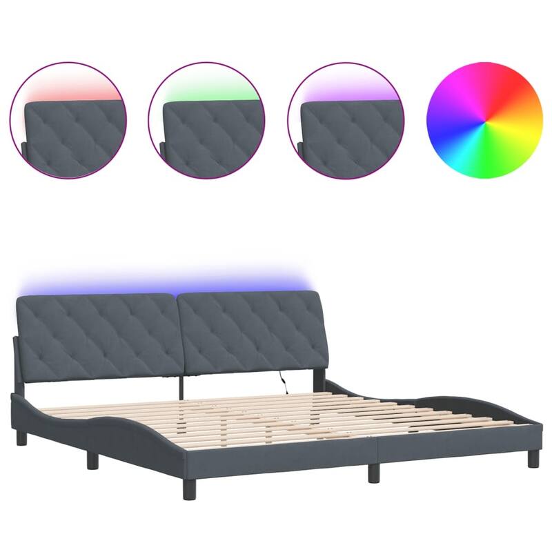 vidaXL Bed Frame with LED without Mattress Dark Gray Velvet