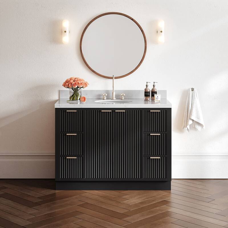 Ariel P48CQOVO Milan 48" Free Standing Single Basin Vanity Set with - Black / Carrara White Quartz Top / Brushed Nickel