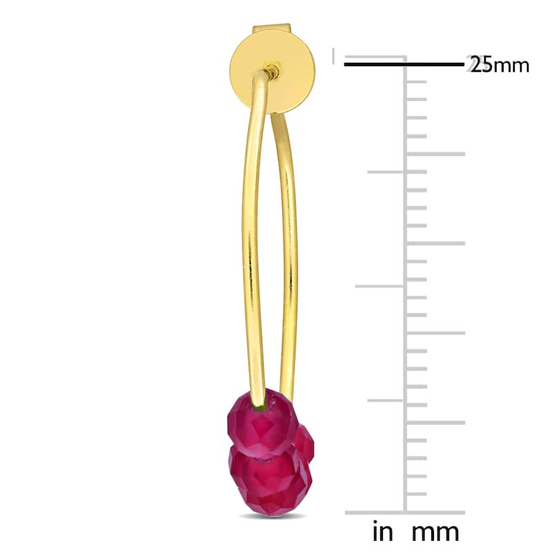 Miadora Yellow Sterling Silver 3mm Created Ruby beads .45ct tgw 26mm hoop earrings
