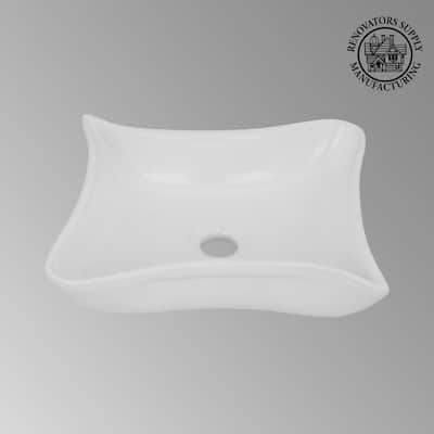 23" Squirly White Ceramic Bathroom Vessel Sink for Vanity Counter