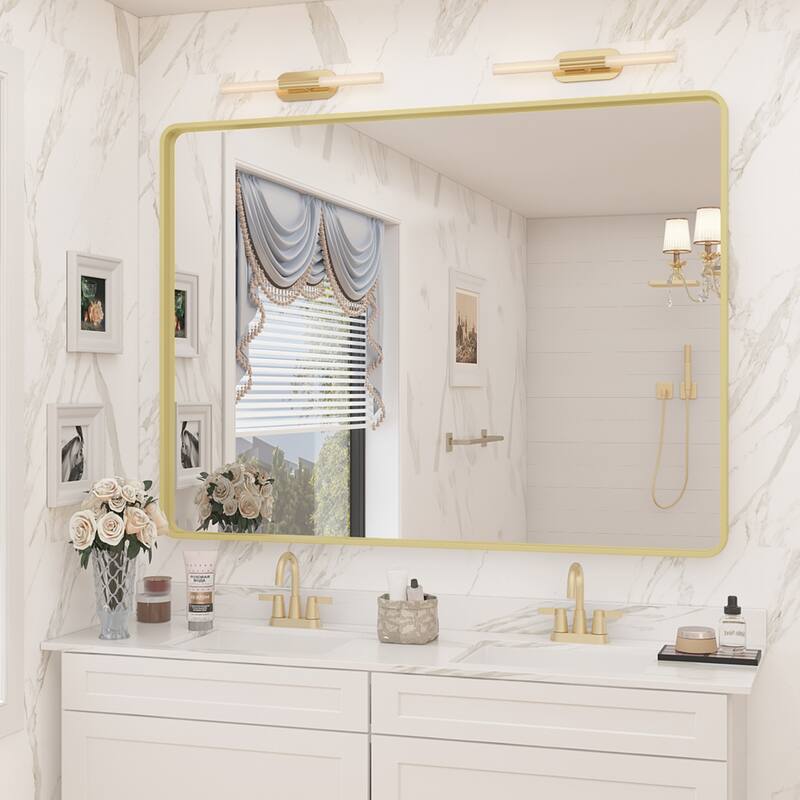 Aluminum alloy Framed Tempered Glass Wall Bathroom Vanity Mirror - 48" x 36" - Gold