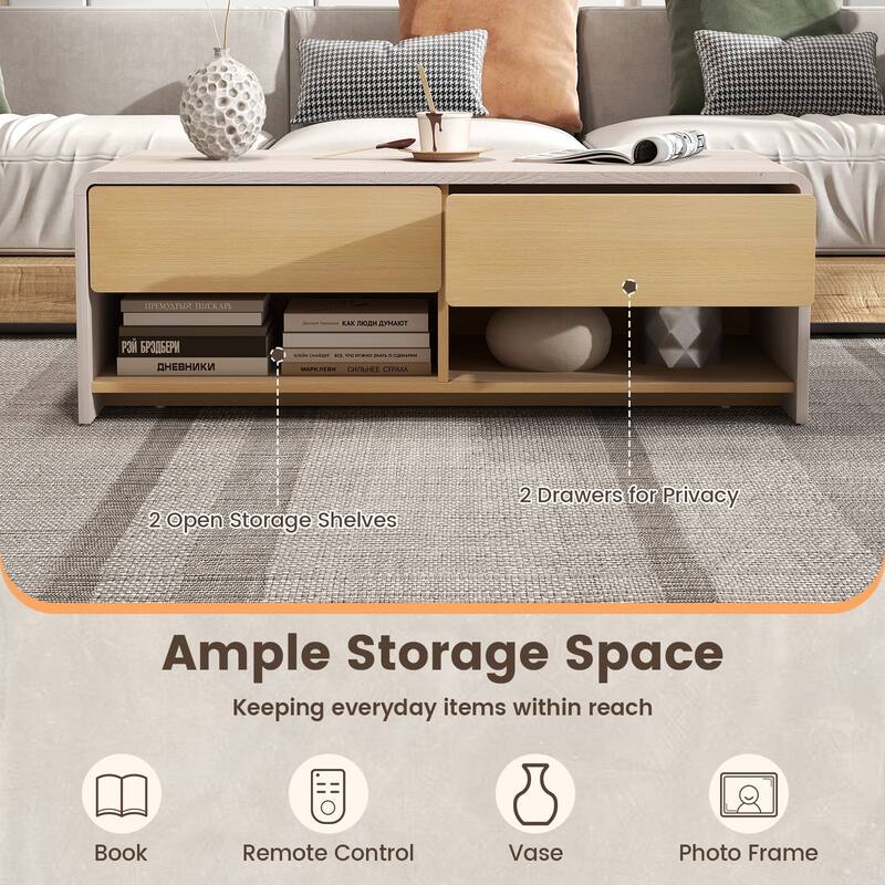 Gymax Home Coffee Table w/ 2 Drawers & 2 Storage Shelf Rectangle Table