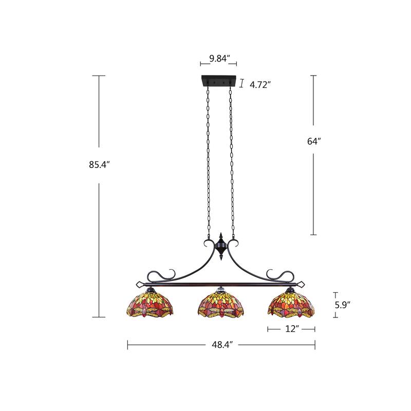 Tiffany Style Dragonfly Design 3-light Linear Island Fixture