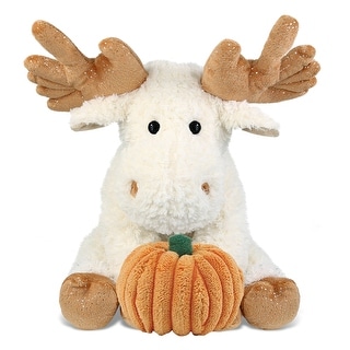 DolliBu Super Soft Fancy Floppy Moose Stuffed Animal w/ Pumpkin Decor - 10.5 inches