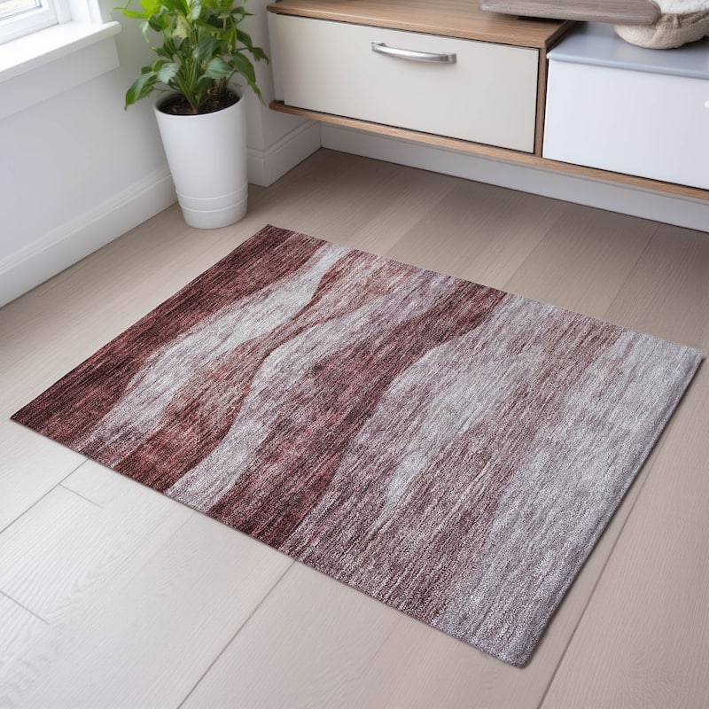 Premium Washable Super Soft Cool Modern Wvave Mayfield Rug - Blush - 1'8" x 2'6"