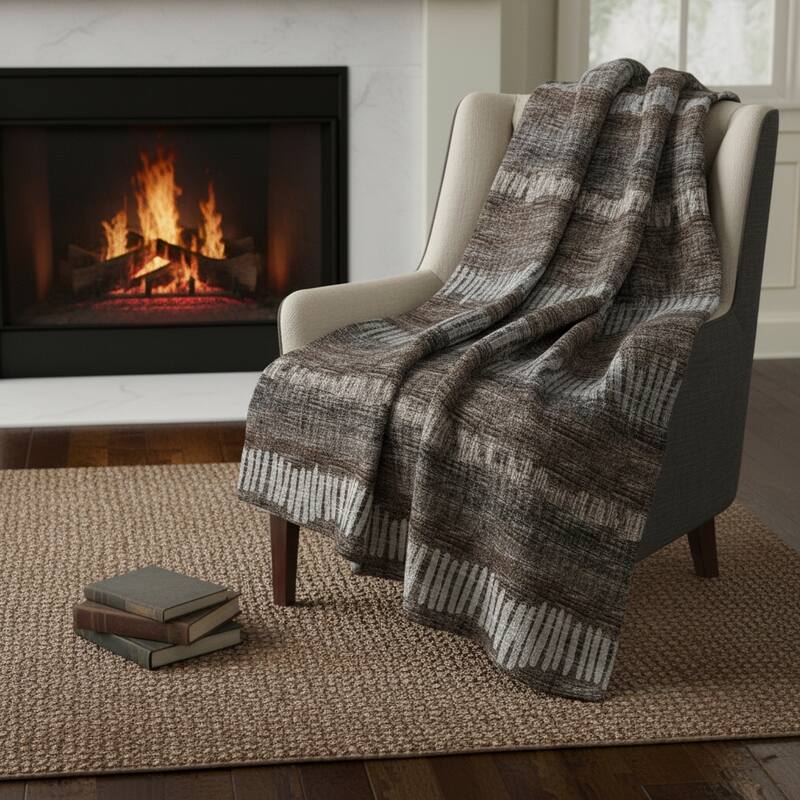 HomeRoots 50" X 70" Brown And Beige Abstract Microfiber Plush Throw Blanket - Throw - Beige/Brown