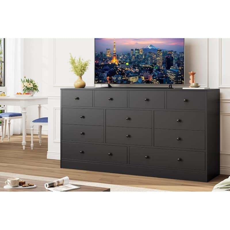 Dresser for Bedroom,12 Drawer Dressers & Chests of Drawers, Wood Storage Drawer Dresser with Power Outlet