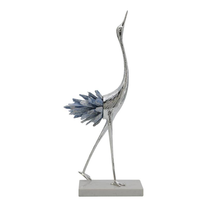 Abstract Metal and Stone Crane Sculpture Crystal Accent on Sturdy Base - 5.25" x 3.25" x 13.75"