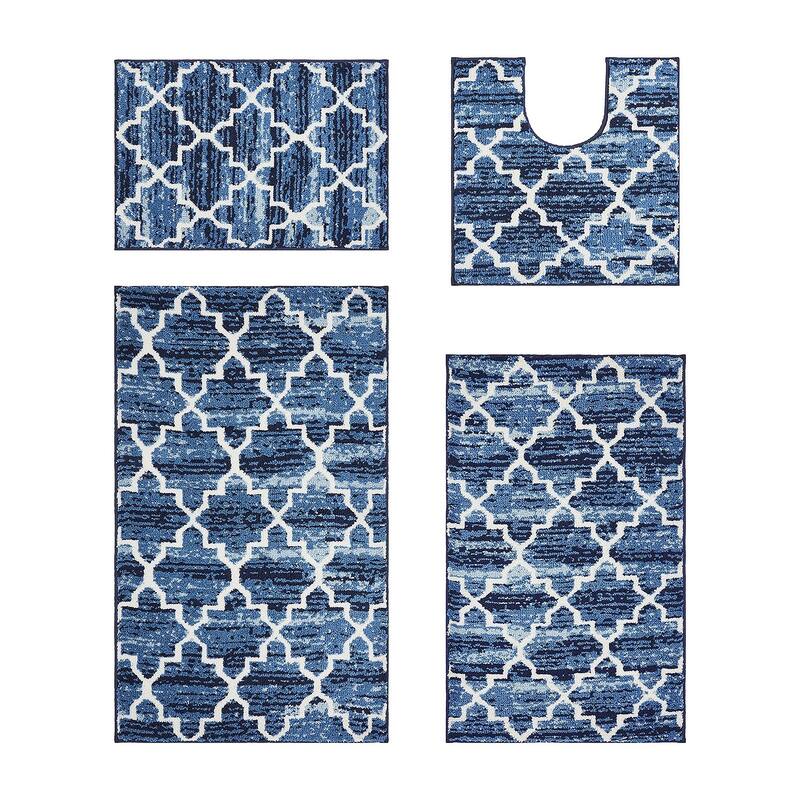 Better Trends Savio Collection 4 & 5 Pc Set Bathroom Rug - 100% Micro Polyester with Gel Foam Backing, Machine Washable Bath Mat