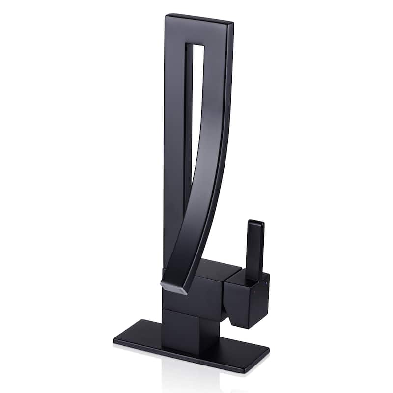13.58"H Solid Brass Creative Design Bathroom Vessel Sink Faucet with Waterfall Spout - Matte Black