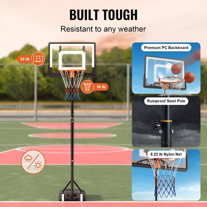 Adjustable Basketball Hoop System with Base & Wheels for Outdoor Use