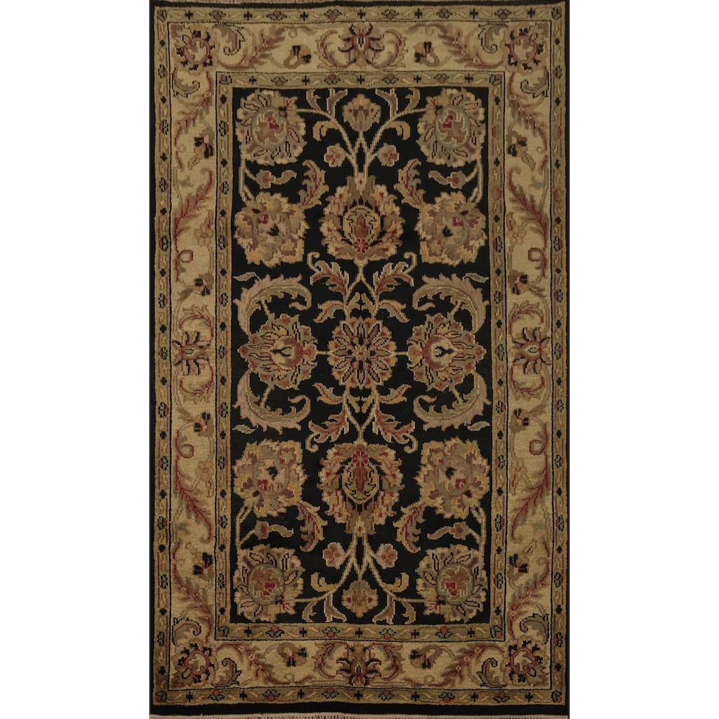 Hand Knotted Oriental 100% Wool Carpet Traditional Floral Black Agra Area Rug - 8' 4'' X 5' 5''