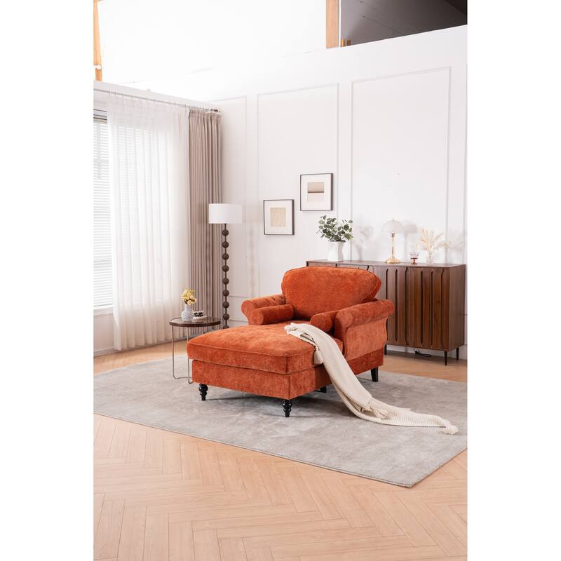 Oversized Chaise Lounge Indoor,Chenille Single Sofa Bed with Wide Seat,Upholstered Lazy Sleeper Armchair,Reading Couch Set
