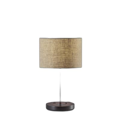 Black Metal Steel Base Table Lamp with Natural Fabric Drum Shade, USB and Wireless Charging - 11.5” x 11” x 19.5” (D x W x H)