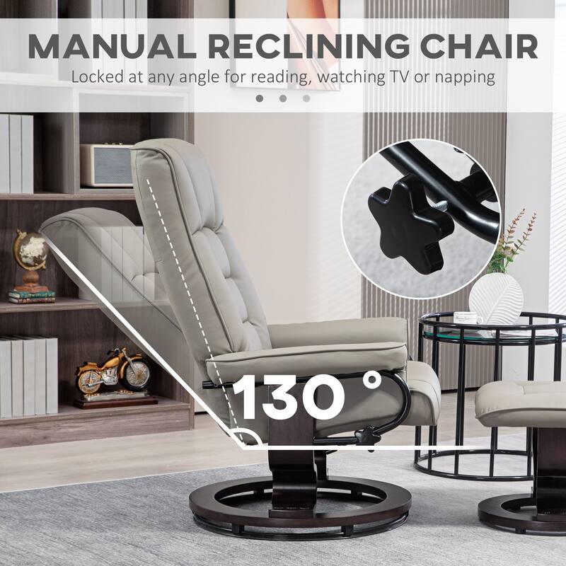 HOMCOM Swivel Recliner Chair and Ottoman, Faux Leather Reclining Chair with High Back
