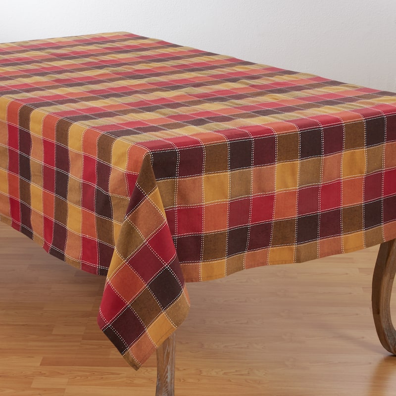 Stitched Design Plaid Tablecloth - 70"x120" - Multi