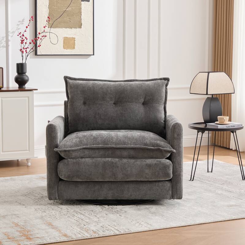 Swivel Barrel Chair - Mid Century Modern Chair, Thick Padded Arm Chair with Solid Metal Base, Comfortable Single Sofa Chair - Grey