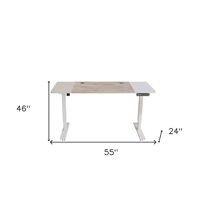 HomeRoots Adjustable White And Natural and White Wood and Stainless Steel Rolling Computer Desk