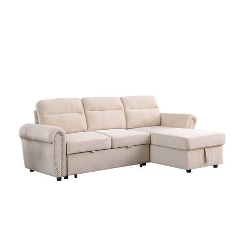 Ashton Velvet Reversible Sleeper Sectional Sofa Chaise