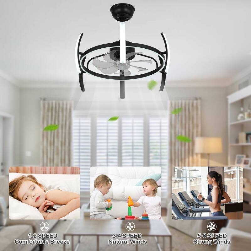 Bella Depot 25" Modern DIY Shape Ceiling Fan with Remote APP Control and Dimmable Light Kit, 6-Speed Reversible Blades