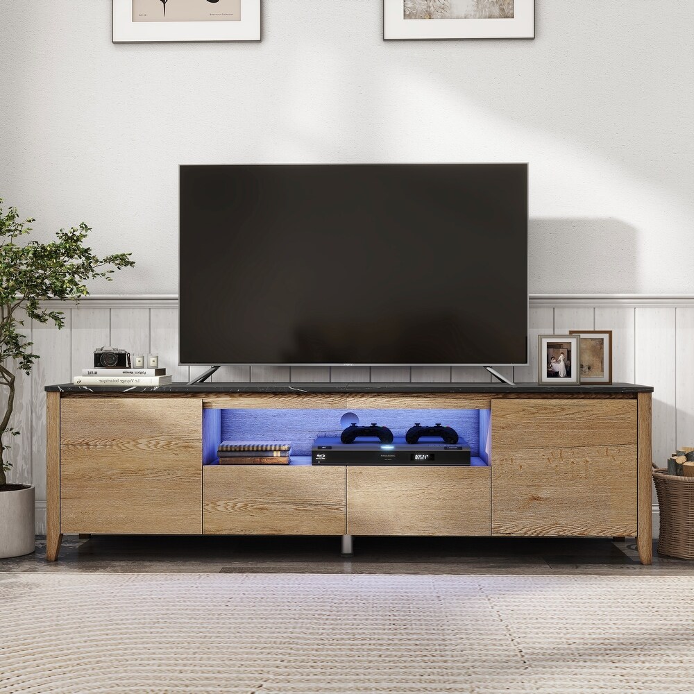 Alta 01 TV Stand for TVs up to 80, Modern High Gloss 71 Entertainment  Center, TV Media Console with Storage Cabinets and LED Lights