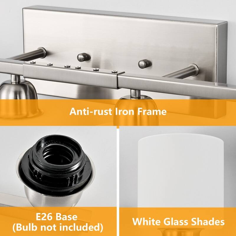 Modern Bathroom Vanity Light With Frosted Milk Glass Shades