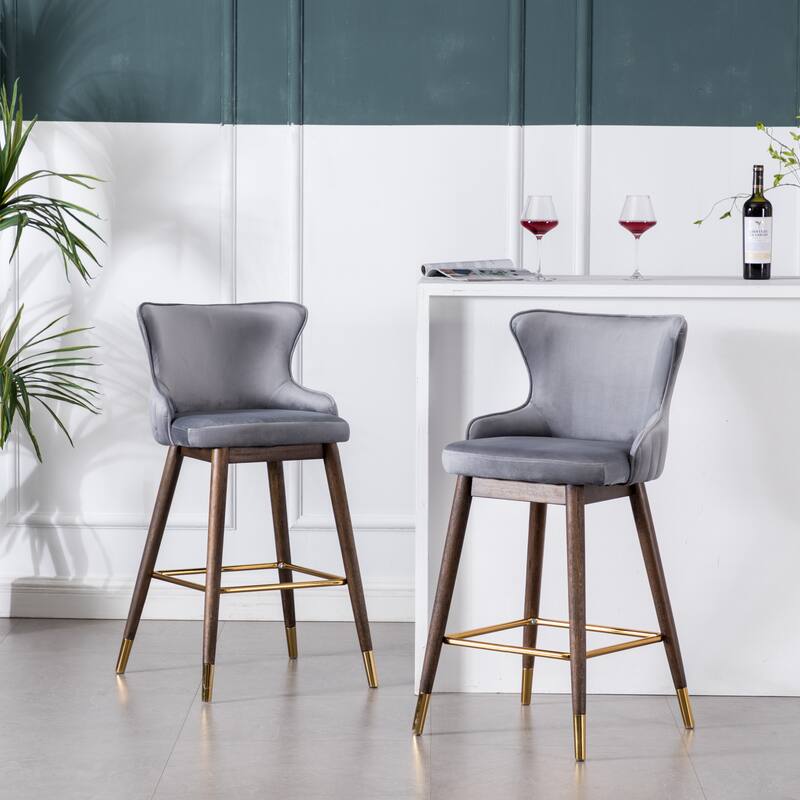 Upholstered Wingback Bar Stools, Set Of 2