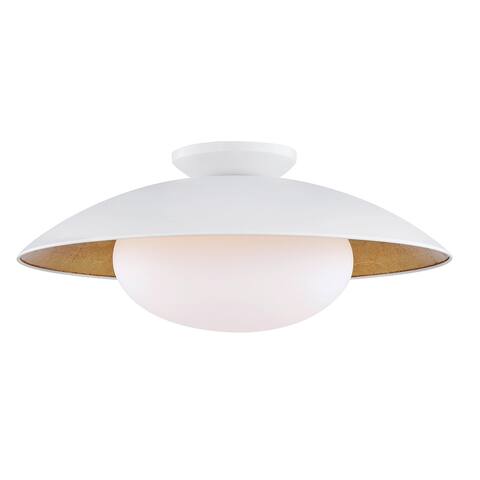 Mitzi by Hudson Valley Cadence 1-light White Lustro and Gold Leaf Large Semi Flush, Opal Matte Glass