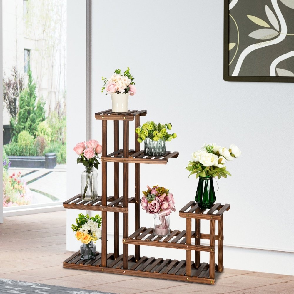 5 Floors 10 Seats Multifunctional Carbonized Wood Plant Stand Indoor And Outdoor Overstock 31768551