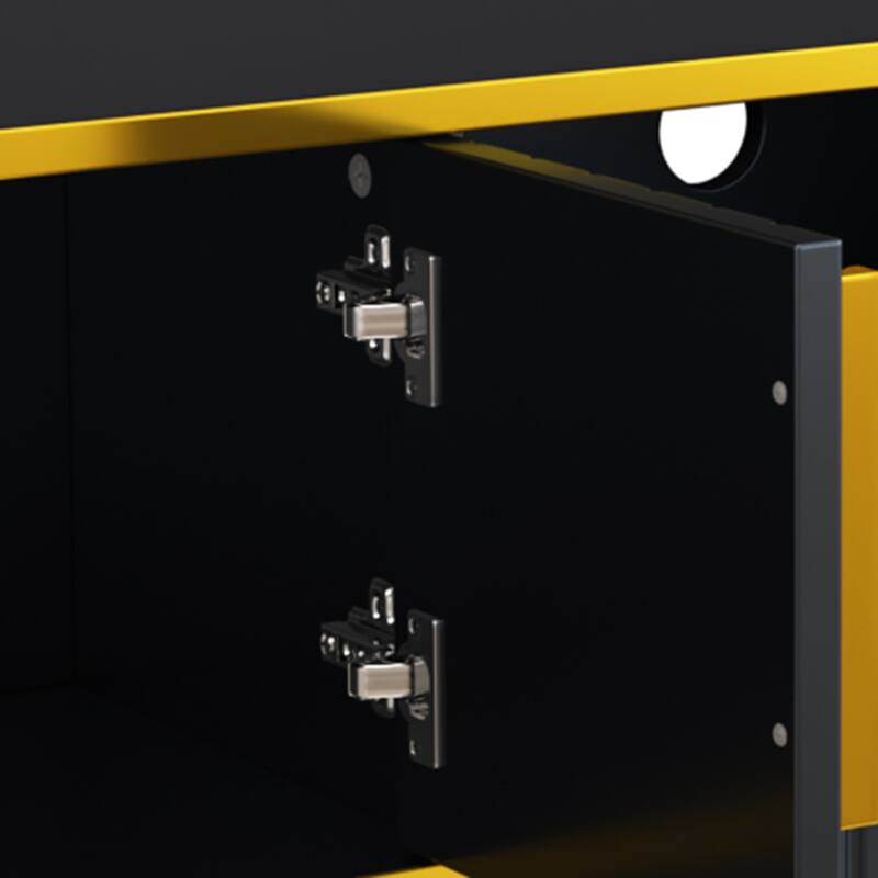Elegant 79-Inch TV Stand with Ample Storage, Golden Elements, and Sleek Design - Ideal for Large Living Spaces.