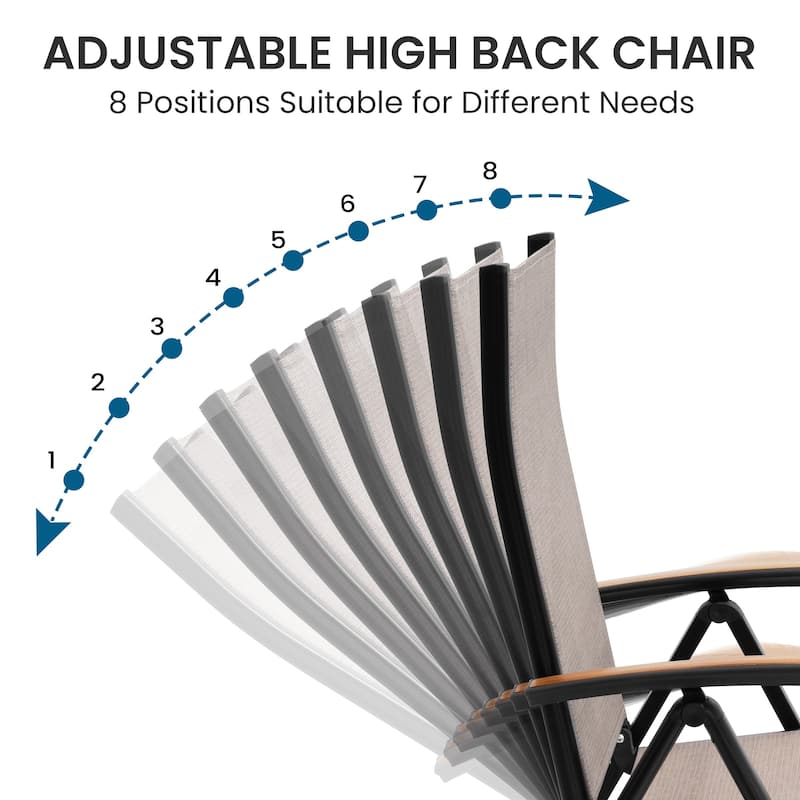 Outdoor Aluminum Folding Dining Chairs with Adjustable Back and Arms - See Picture
