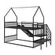 preview thumbnail 10 of 11, Convertible Twin over Twin Metal House Bunk Kids Bed with Slide,Full-length Guardrail and Storage Staircase