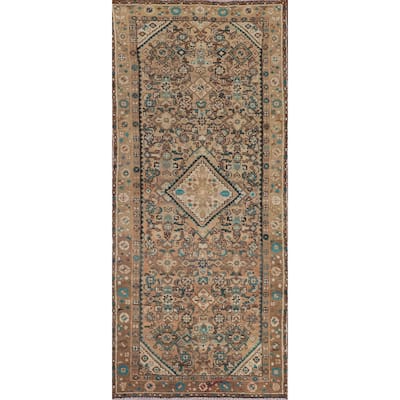 Geometric Hamedan Persian Vintage Runner Rug Handmade Wool Carpet - 3'5" x 9'5"